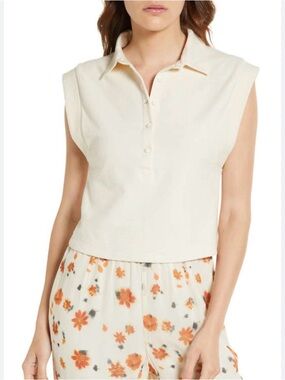 Rag & Bone Mckenna Cap Sleeve Half-Button Front Polo Shirt XS